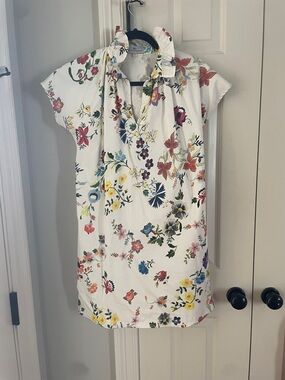 Floral Ruffle Collar Mini Dress - White Multi